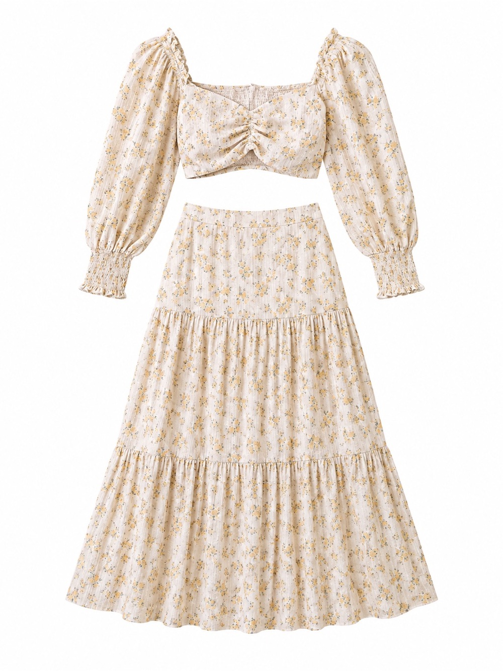 Storia Floral Tiered Maxi Skirt and Crop Top Set Size M